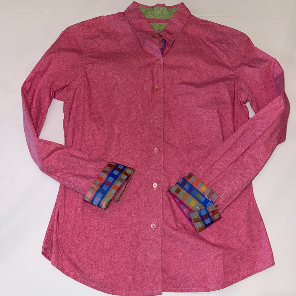Robert Graham Women’s 6 Pink Paisley Button Up Shirt with Colorful Cuffs